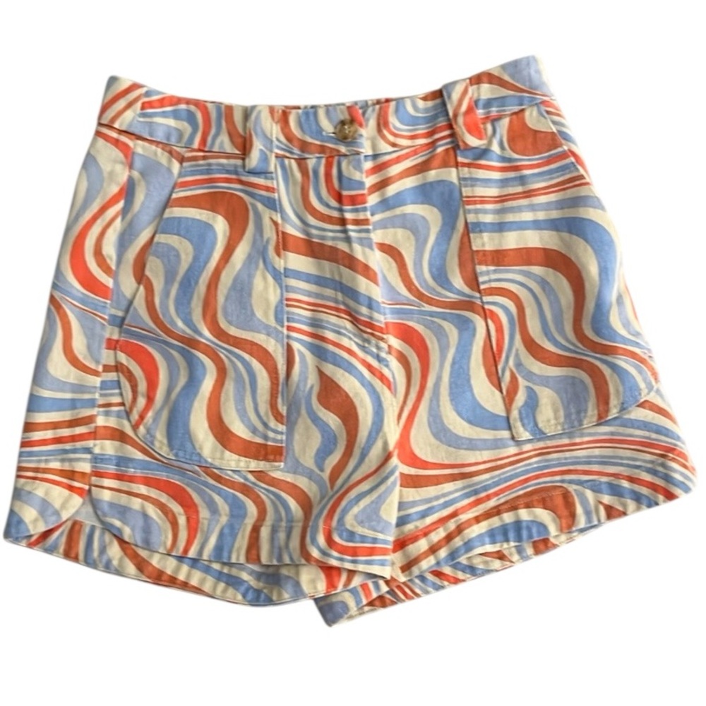 FRNCH High Waist Cream Orange and Blue Tiffany Shorts Size Small Cotton Denim